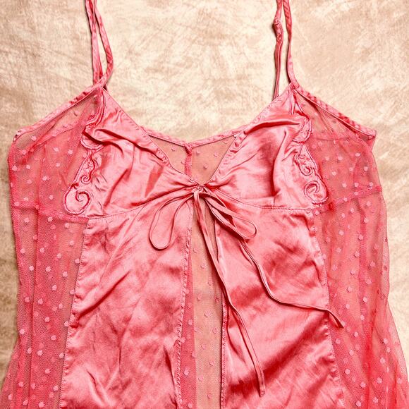Victoria's Secret Vintage Pink Babydoll Open Front Lingerie Top Sheer Mesh Satin - Picture 5 of 7